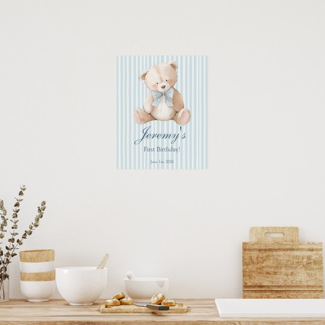 Blue Elegant Teddy Bear Sticker Poster (Kitchen)
