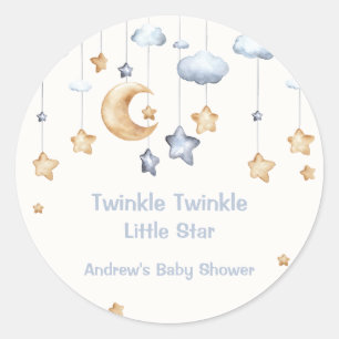 Blue Elegant Twinkle Twinkle Baby Shower Classic Round Sticker