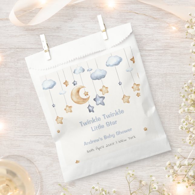 Blue Elegant Twinkle Twinkle Baby Shower Favour Bags (Clipped)