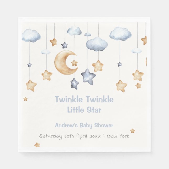 Blue Elegant Twinkle Twinkle Baby Shower Napkin (Front)