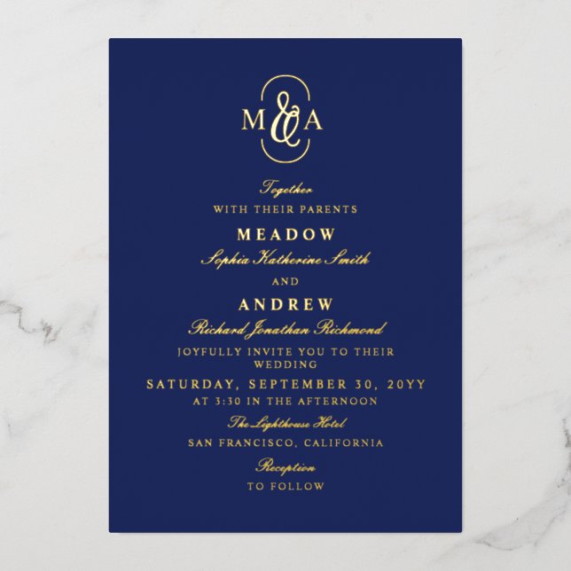 Blue Elegant Typography Ampersand Monogram Wedding (Front)