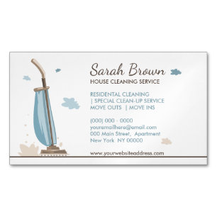 Blue Elegant Vacuum House Cleaning Service Magnetic Business Card