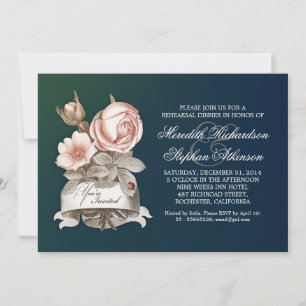 blue elegant vintage rehearsal dinner invitations