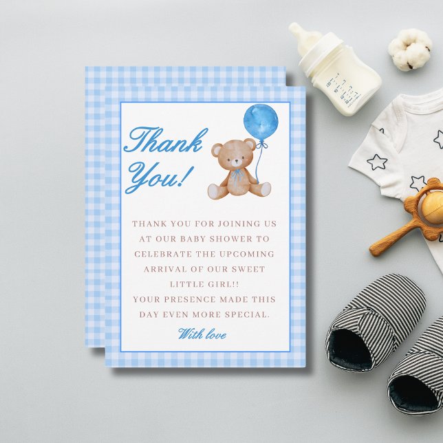 Blue elegant we can bearly wait baby shower  thank you card (Creator Uploaded)