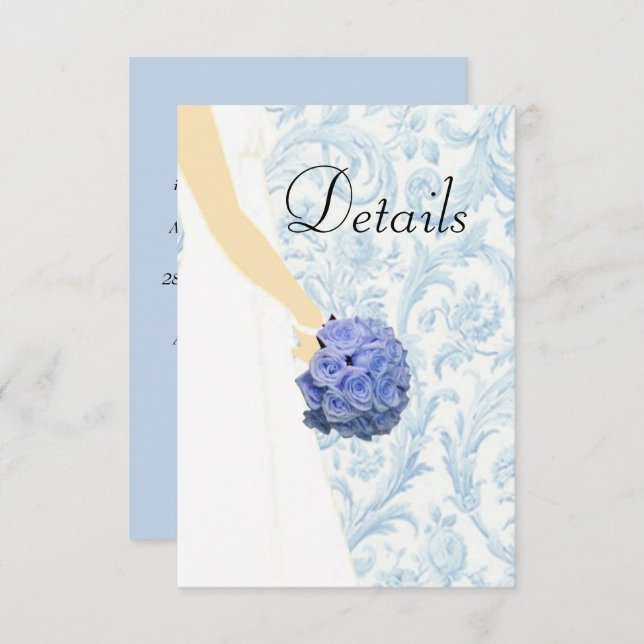 Blue Elegant Wedding Gown Wedding Details Enclosure Card (Front/Back)