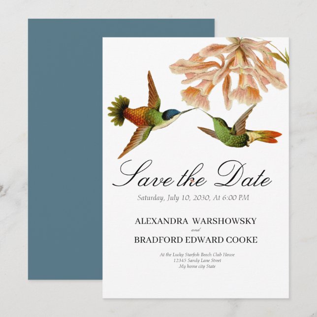 Blue Elegant Wedding Hummingbird  (Front/Back)