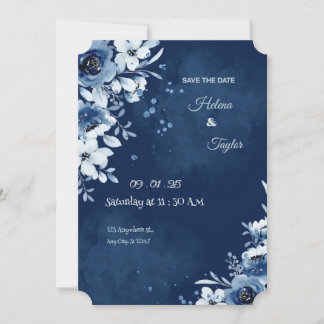 Blue Elegant Wedding Save The Date Invitation