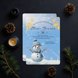 Blue Elegant Whimsical Winter Snowman Baby Shower  Invitation