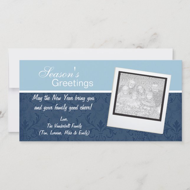 Blue Elegant Winter Holiday Photo Cards (Front)