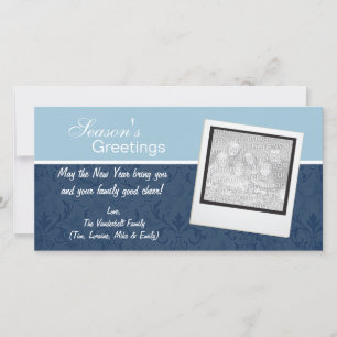 Blue Elegant Winter Holiday Photo Cards