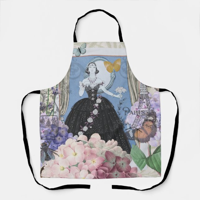 Blue Elegant Woman Floral Fancy Gown  Apron (Front)