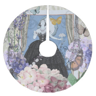 Blue Elegant Woman Floral Fancy Gown Brushed Polyester Tree Skirt