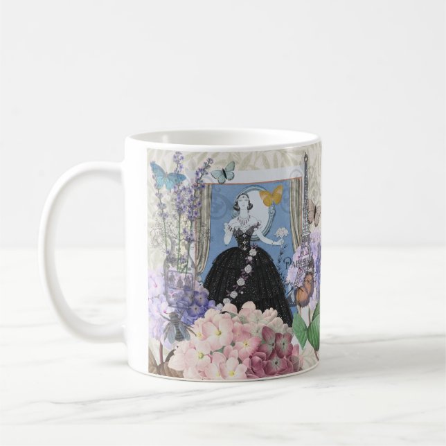 Blue Elegant Woman Floral Fancy Gown  Coffee Mug (Left)