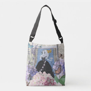 Blue Elegant Woman Floral Fancy Gown Crossbody Bag