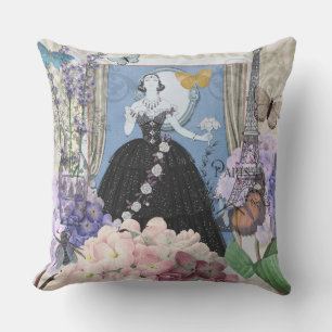 Blue Elegant Woman Floral Fancy Gown  Cushion