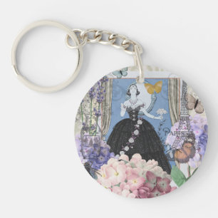 Blue Elegant Woman Floral Fancy Gown  Key Ring