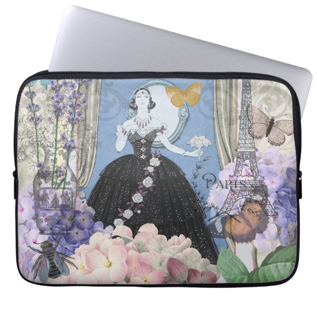 Blue Elegant Woman Floral Fancy Gown  Laptop Sleeve (Front)