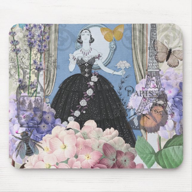 Blue Elegant Woman Floral Fancy Gown  Mouse Mat (Front)