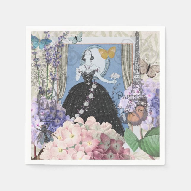 Blue Elegant Woman Floral Fancy Gown  Napkin (Front)