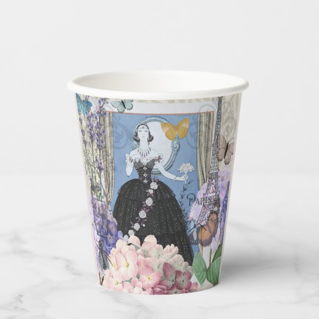 Blue Elegant Woman Floral Fancy Gown  Paper Cups (Front)