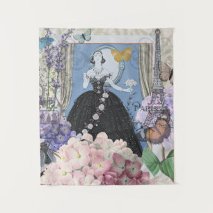 Blue Elegant Woman Floral Fancy Gown Tapestry