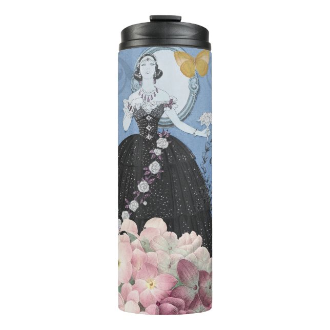Blue Elegant Woman Floral Fancy Gown  Thermal Tumbler (Front)
