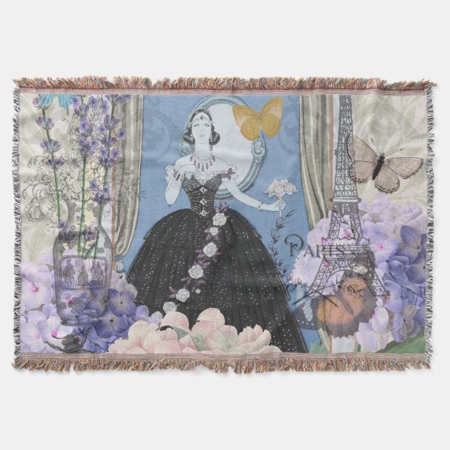 Blue Elegant Woman Floral Fancy Gown  Throw Blanket (Front)