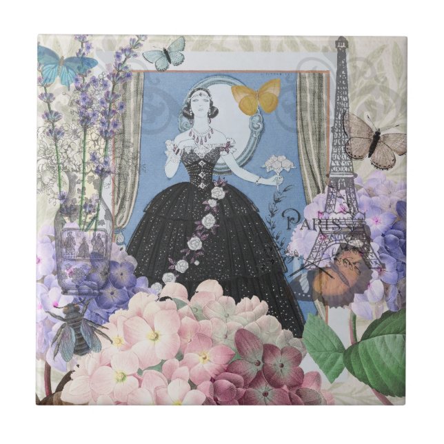 Blue Elegant Woman Floral Fancy Gown  Tile (Front)
