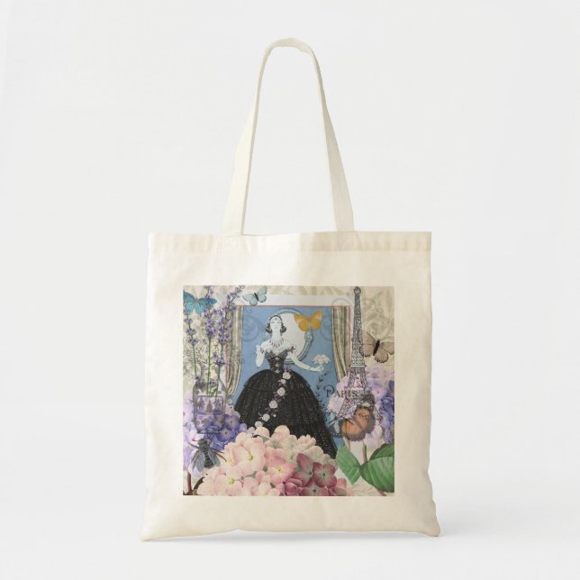 Blue Elegant Woman Floral Fancy Gown  Tote Bag (Front)
