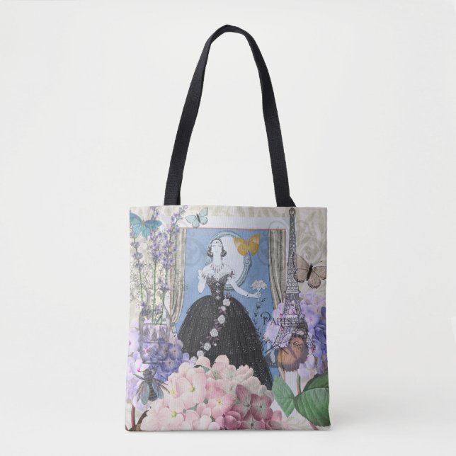 Blue Elegant Woman Floral Fancy Gown  Tote Bag (Front)