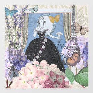 Blue Elegant Woman Floral Fancy Gown  Window Cling