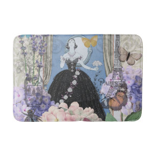 Blue Elegant Woman Floral Gown Dressy Bath Mat