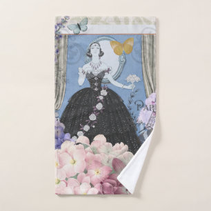 Blue Elegant Woman Floral Gown Dressy Bath Towel Set