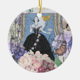 Blue Elegant Woman Floral Gown Dressy Ceramic Tree Decoration
