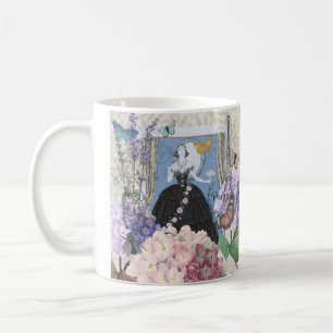 Blue Elegant Woman Floral Gown Dressy Coffee Mug