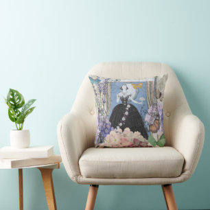 Blue Elegant Woman Floral Gown Dressy Cushion