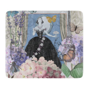 Blue Elegant Woman Floral Gown Dressy Cutting Board