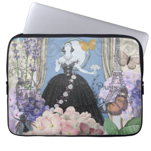 Blue Elegant Woman Floral Gown Dressy Laptop Sleeve