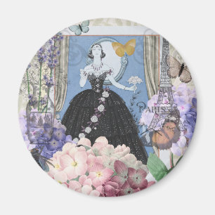 Blue Elegant Woman Floral Gown Dressy Magnet
