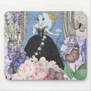 Blue Elegant Woman Floral Gown Dressy Mouse Mat
