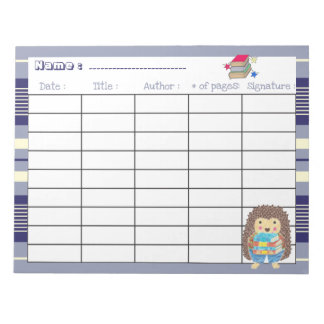 Blue elementary school reading log template notepad