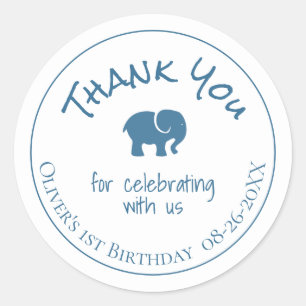 Blue Elephant 1st Birthday Thank You Classic Round Sticker