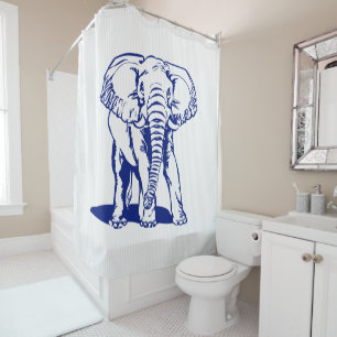 Blue Elephant And White Stripes Shower Curtain