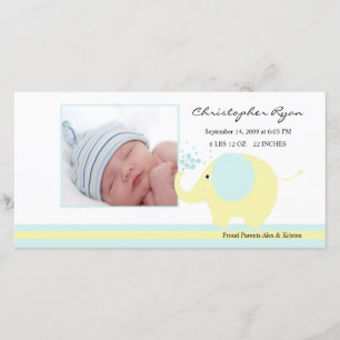 Blue Elephant Baby Boy Birth Annoucement Announcement