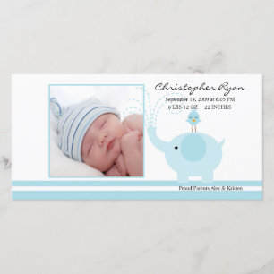 Blue Elephant Baby Boy Birth Annoucement Announcement