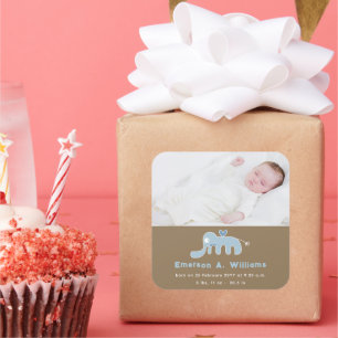 Blue Elephant Baby Boy Birth Announcement Sticker