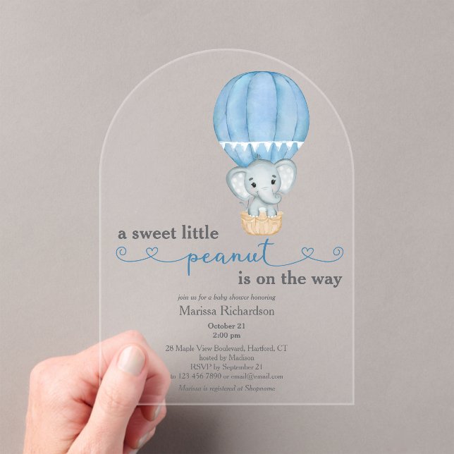 Blue Elephant Baby Boy Shower Arch Acrylic Invitations (Insitu (Handheld))