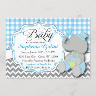 Blue Elephant Baby Boy Shower Invite