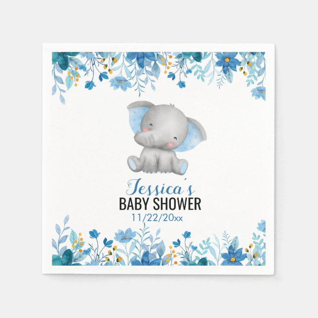 Blue Elephant Baby Boy Shower Little Peanut Party Napkin (Front)
