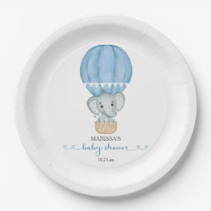 Blue Elephant Baby Boy Shower Paper Plate